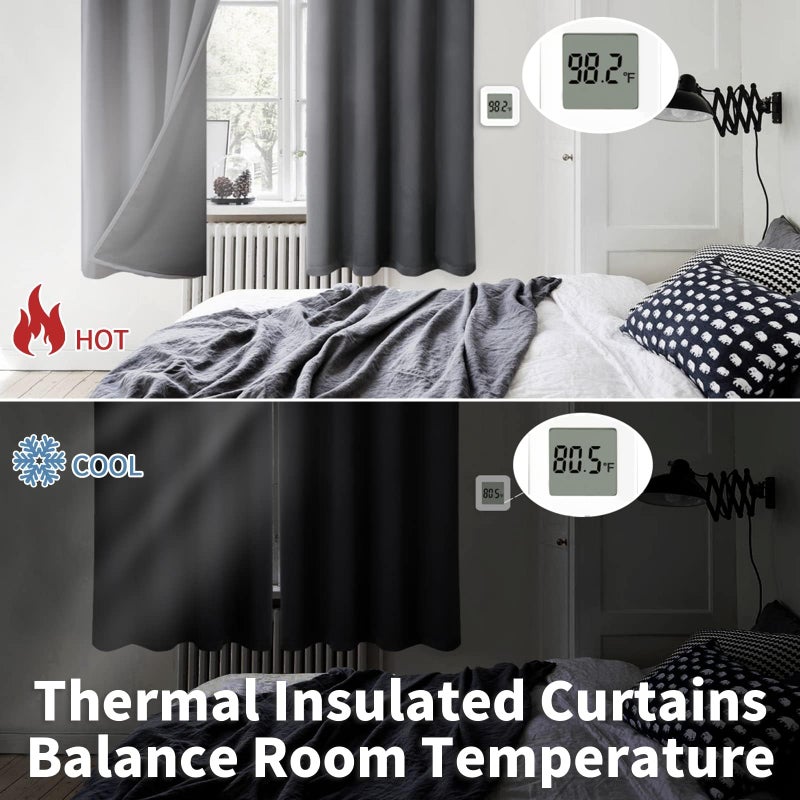 BGment Short 100% Blackout Curtains for Bedroom, Thermal Insulated Energy Efficiency Noise Reducing Grommet Curtains 54 Inch Length with Liner for Small Window 2 Panels Each 52 Inch Wide, Dark Grey - Image 4